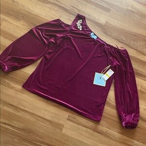 NWT CeCe Velvet Off-Shoulder Top with Embellishments